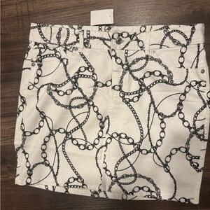 NWT Cache white denim chain print skirt sz 10